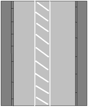 Keep left of the unbroken diagonally hatched divider; No crossing of the divider